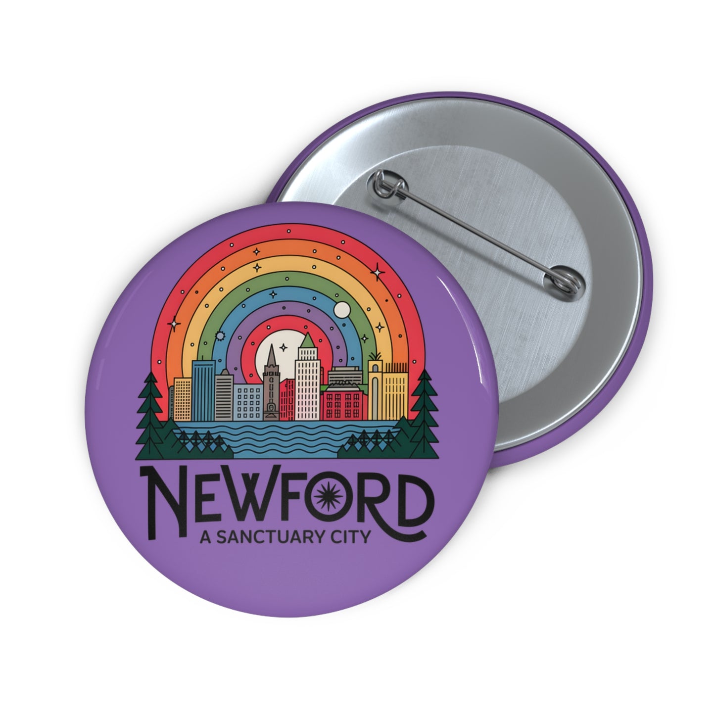 Newford Sanctuary City Purple 2.25" Pin Buttons