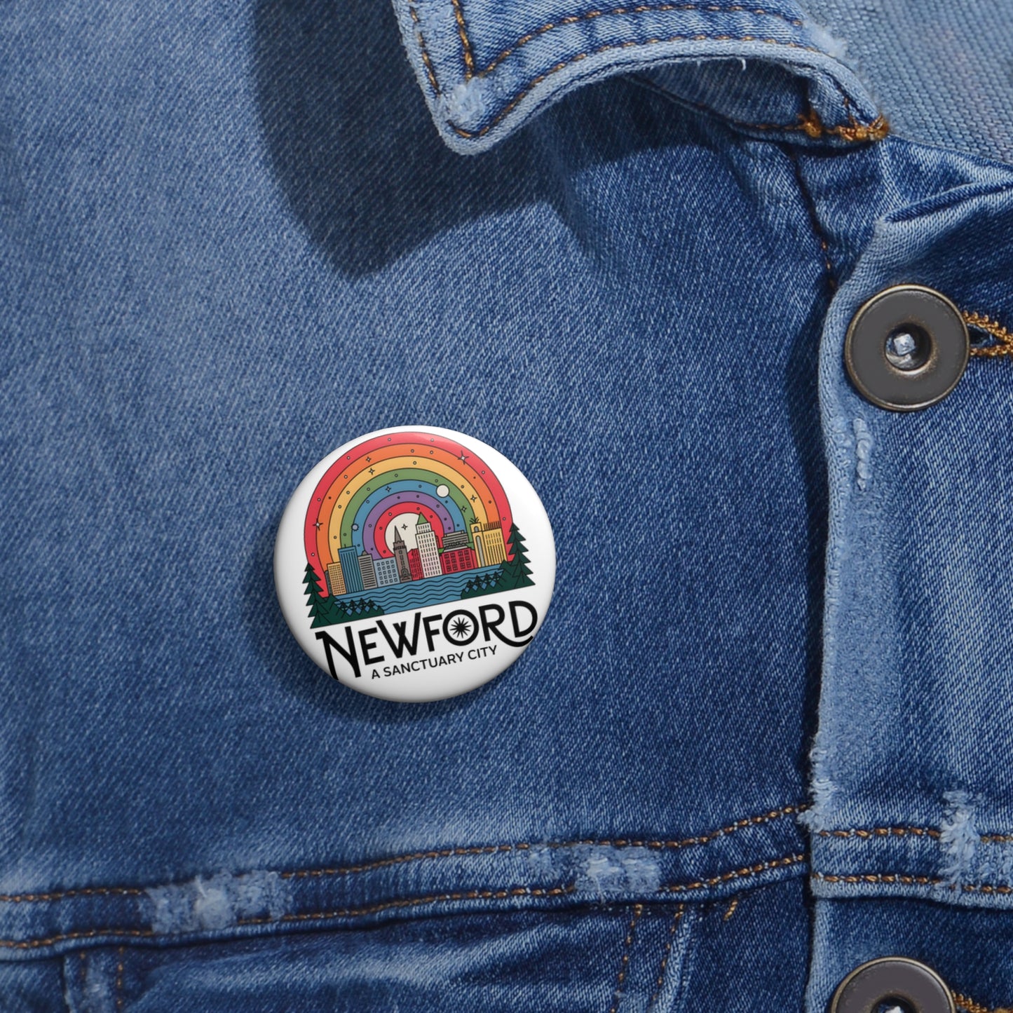 Newford Sanctuary City White 1.25" Pin Buttons