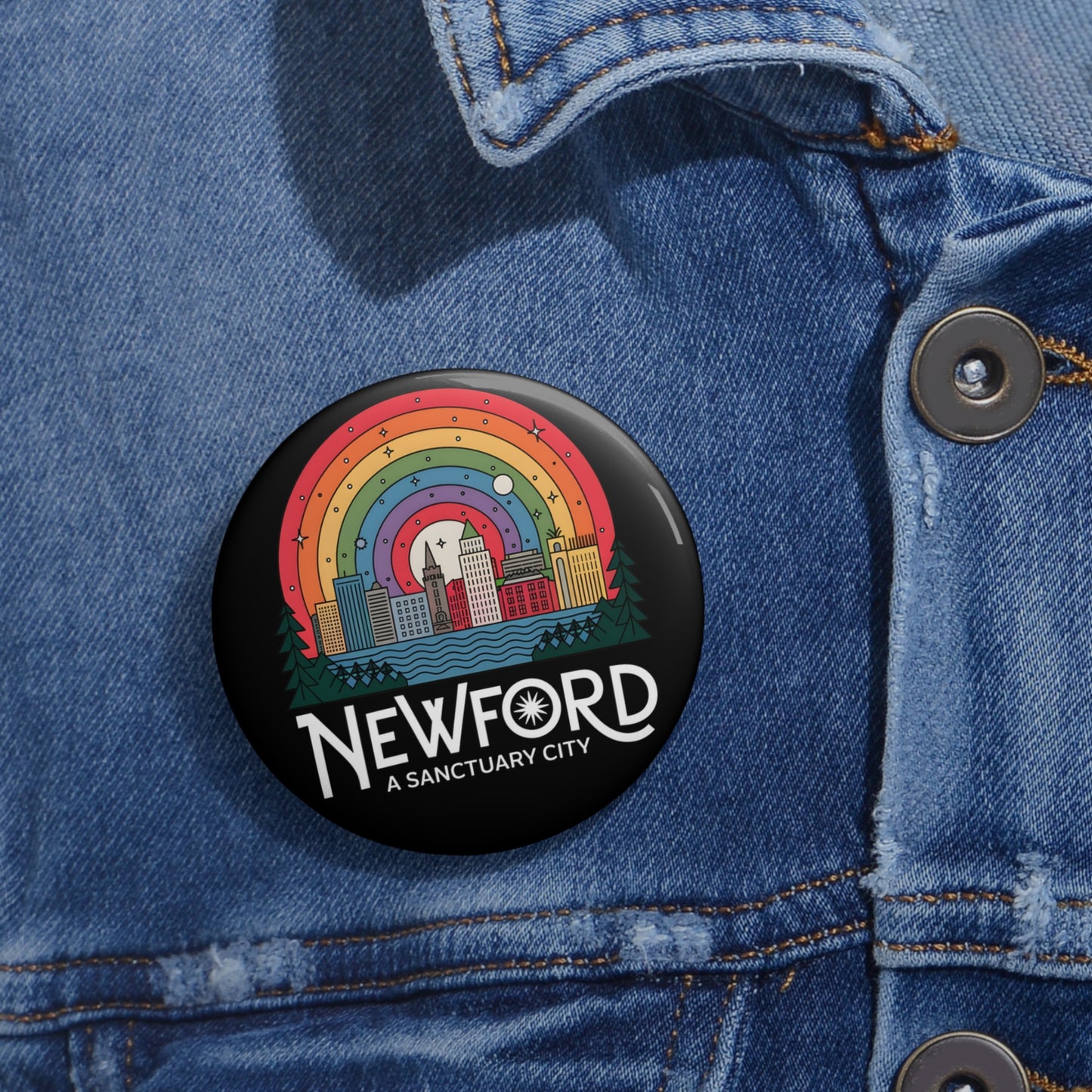 Newford Sanctuary City Black 2.25" Pin Buttons