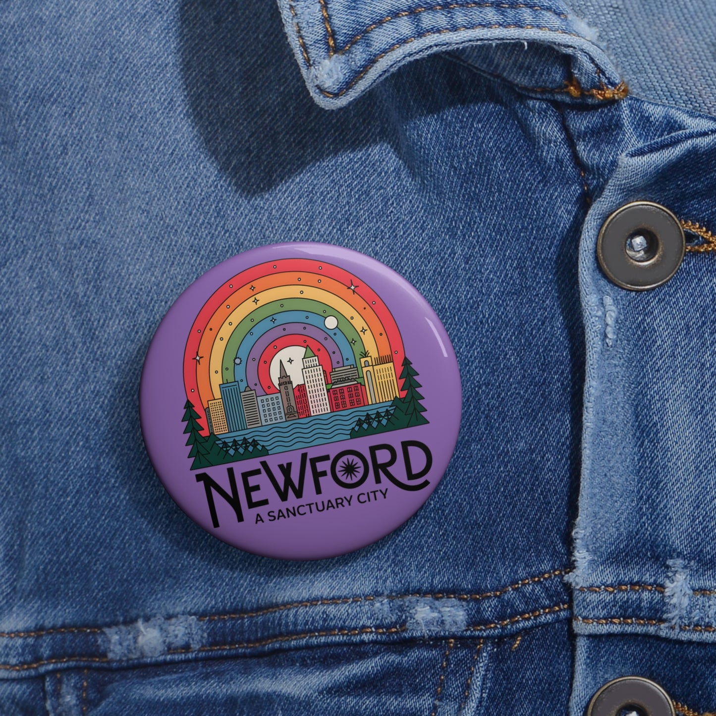 Newford Sanctuary City Purple 2.25" Pin Buttons