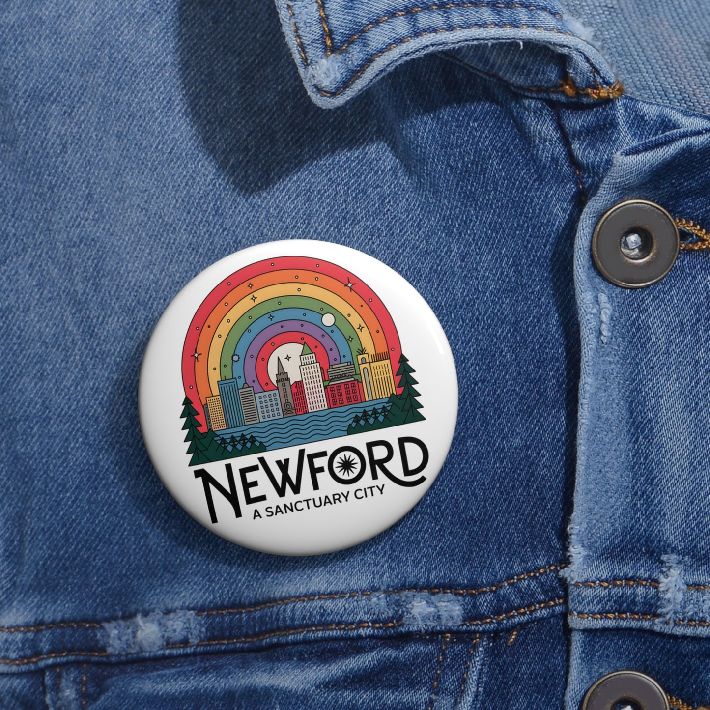 Newford Sanctuary City White 2.25" Pin Buttons