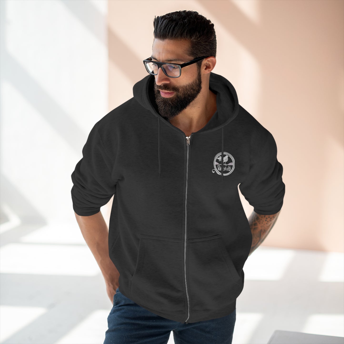 Newford Crow logo 2-side print Zip Hoodie